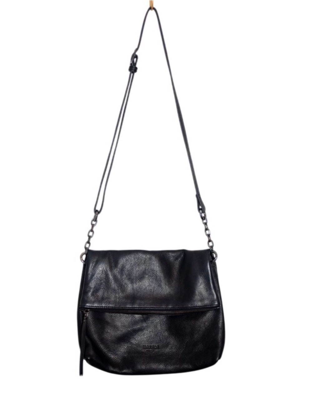Margot New York Foldover Black Leather Crossbody Bag - Shoulder Bag